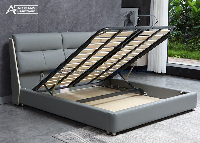 Double Platform Slat Bed Frame , Black Metal Slatted Bed Base